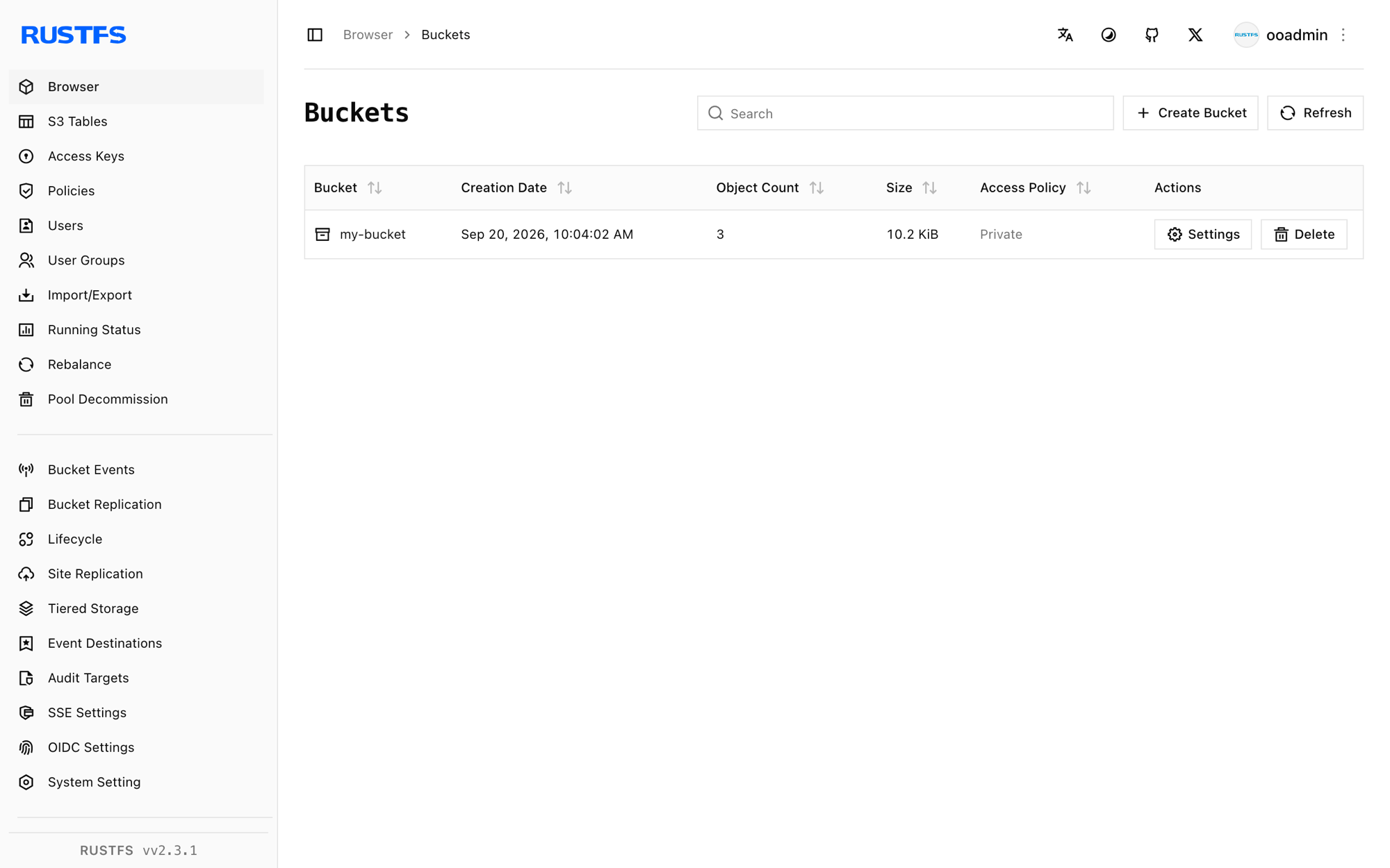 The my-bucket bucket in the RustFS Console